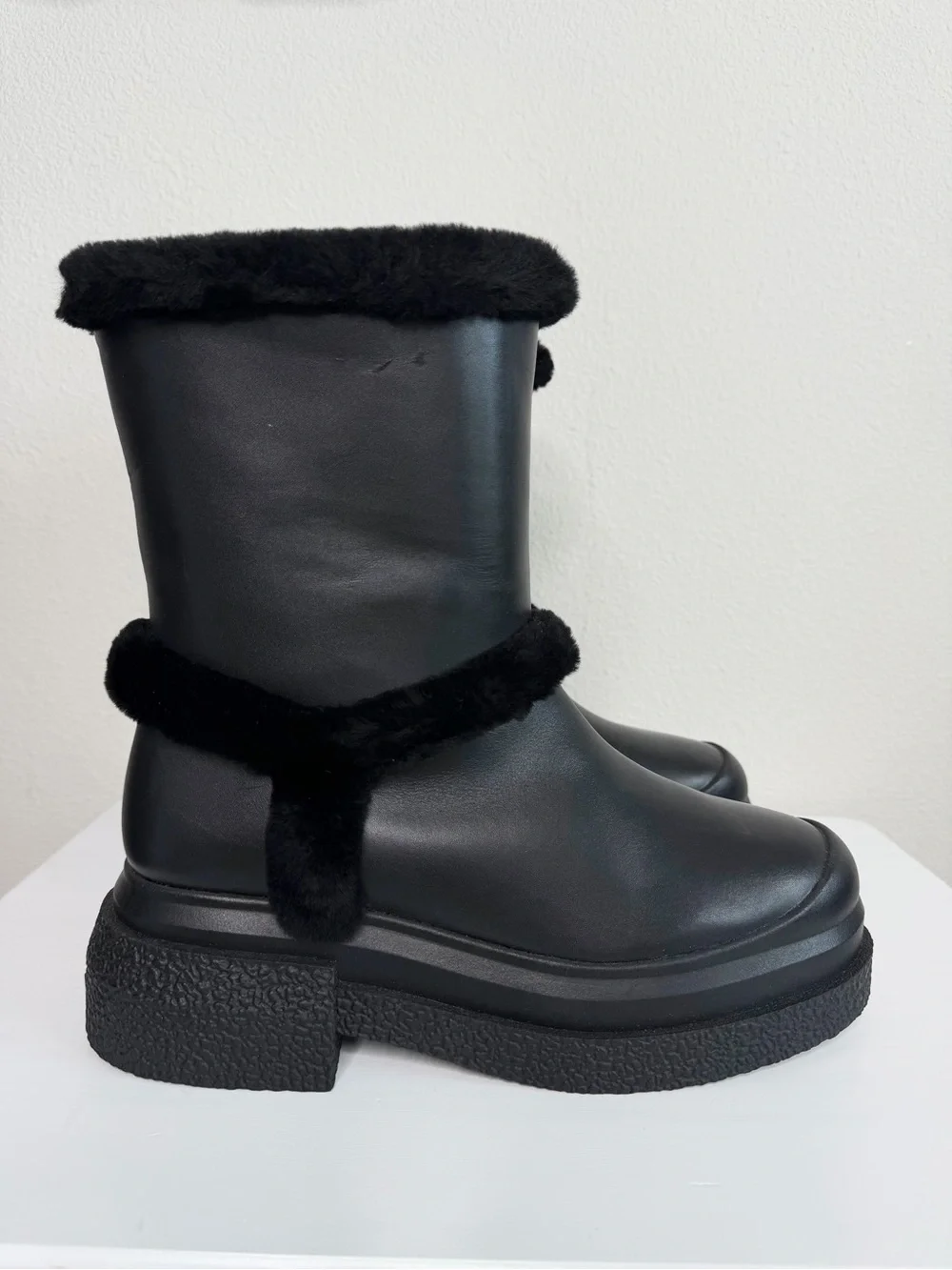 Stuart Weitzman Charli Cozy Sportlift Booties Faux Fur Platform Winter Boots 8.5
